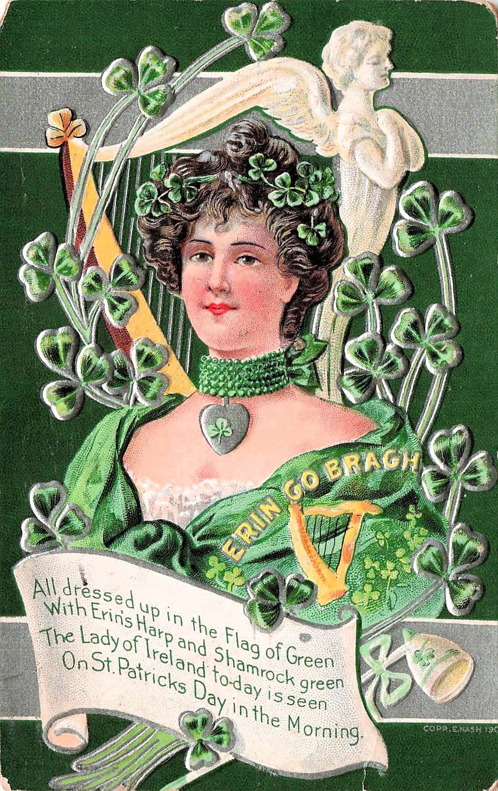 St Patricks Day Shamrock Irish Holiday Green Antique Card Vtg Postcard J9