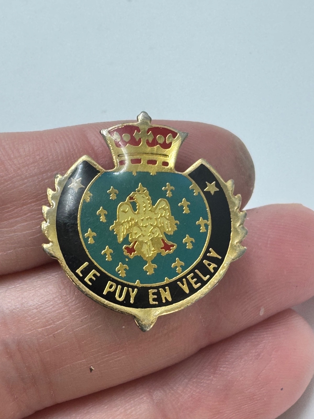 Vintage Le Puy En Velay France Coat of Arms Lapel Pin Heraldic Enamel Souvenir