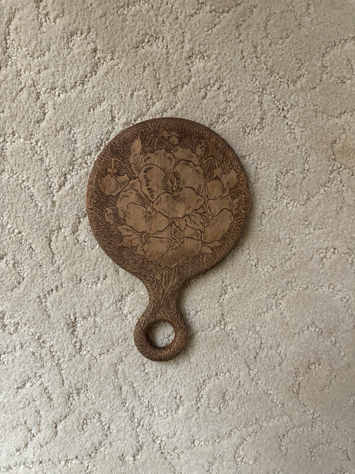 Antique Pyrography Handheld Mirror