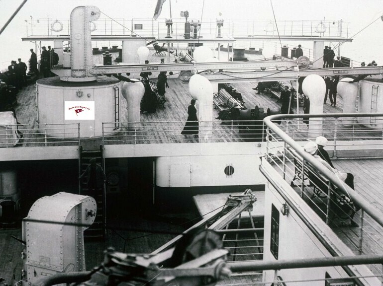 RMS Titanic Stern view - Rare image shows docking bridge & third class passenger