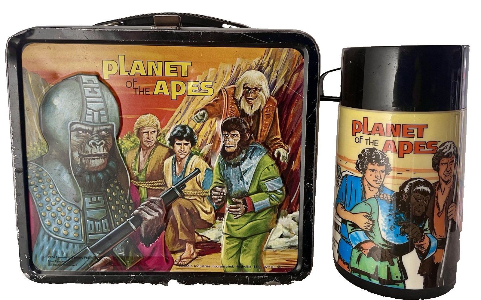 Vintage 1974 Planet of The Apes Movie Collectible Metal Lunchbox Kit W/ Thermos