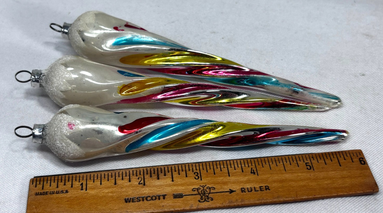 3 Antique Mercury Glass twisted ICICLES 6\
