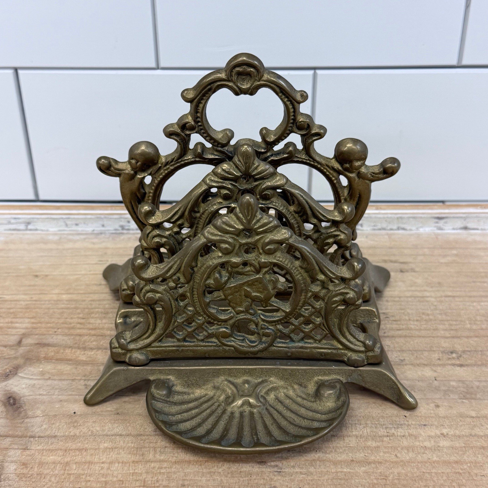 Vintage Victorian Revival Cast Metal Letter Holder Depose Desk Organizer