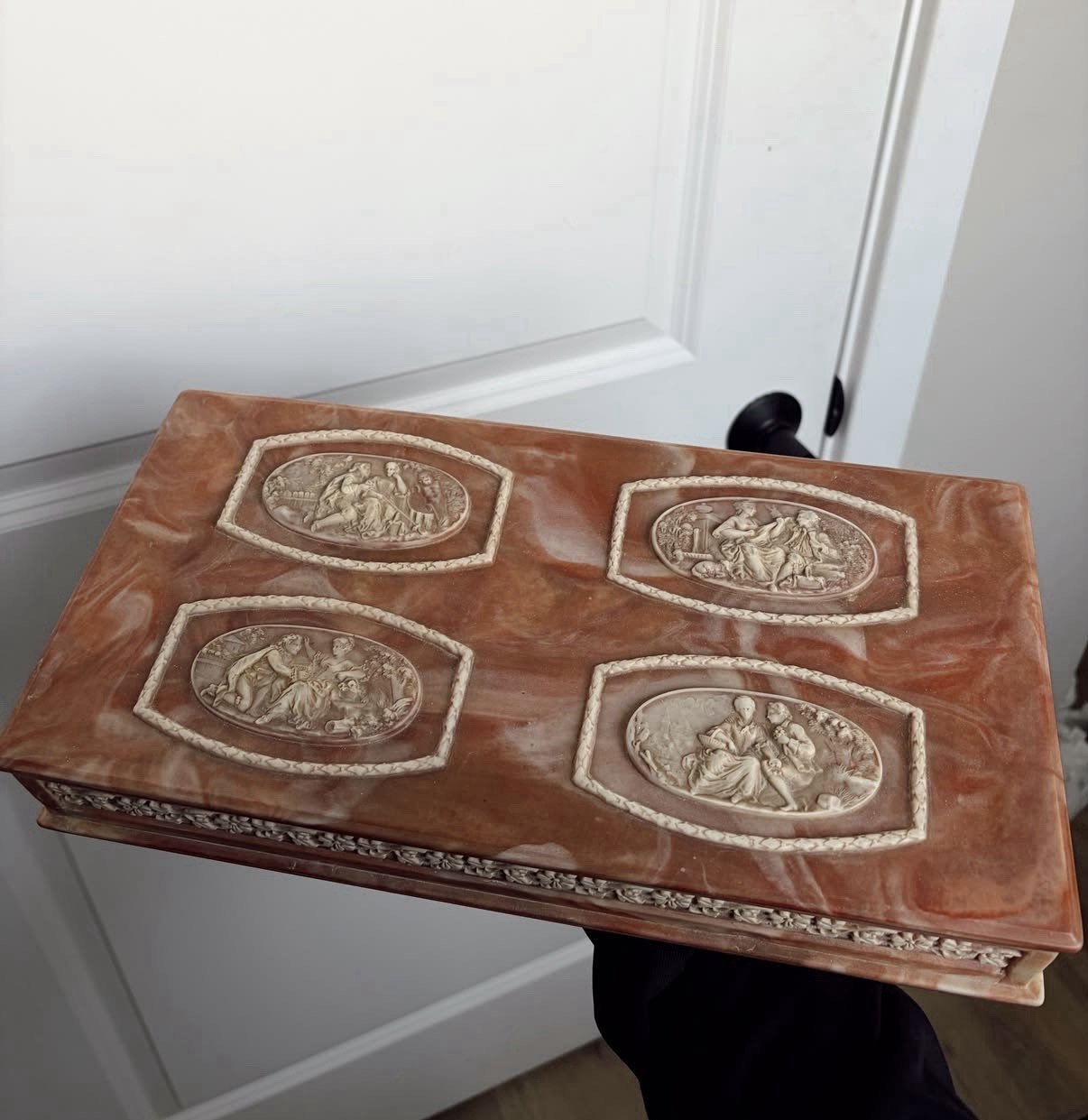 Vintage Genuine Incolay Stone Cameo Jewelry Box