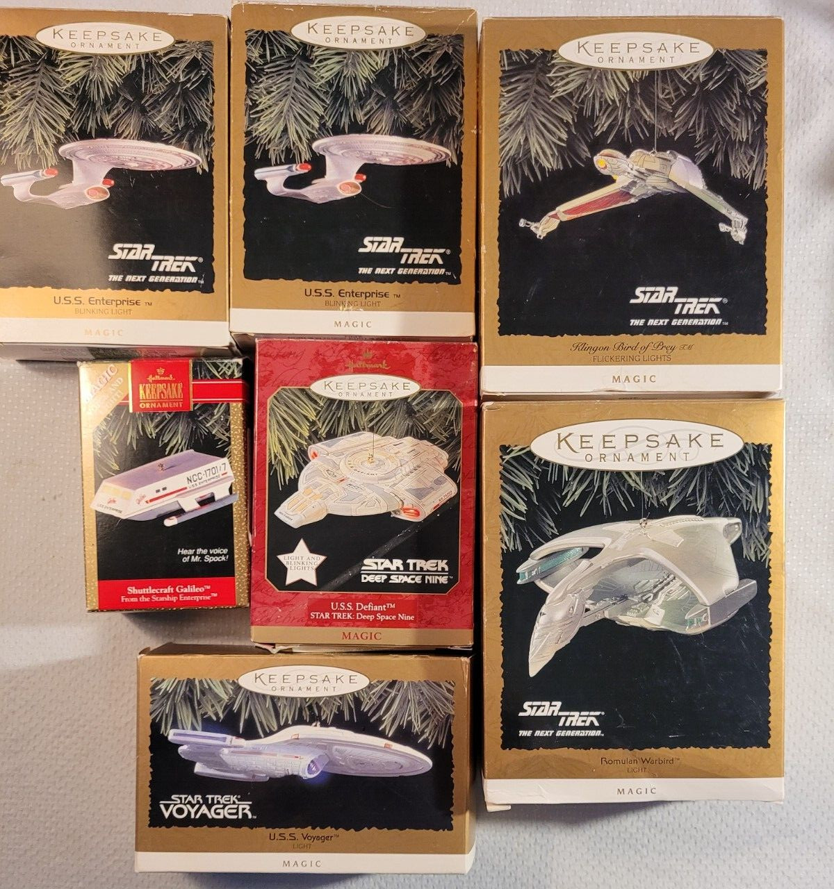 Lot of 7 Hallmark Star Trek Christmas Ornaments 1992-97 Spaceships All NIB