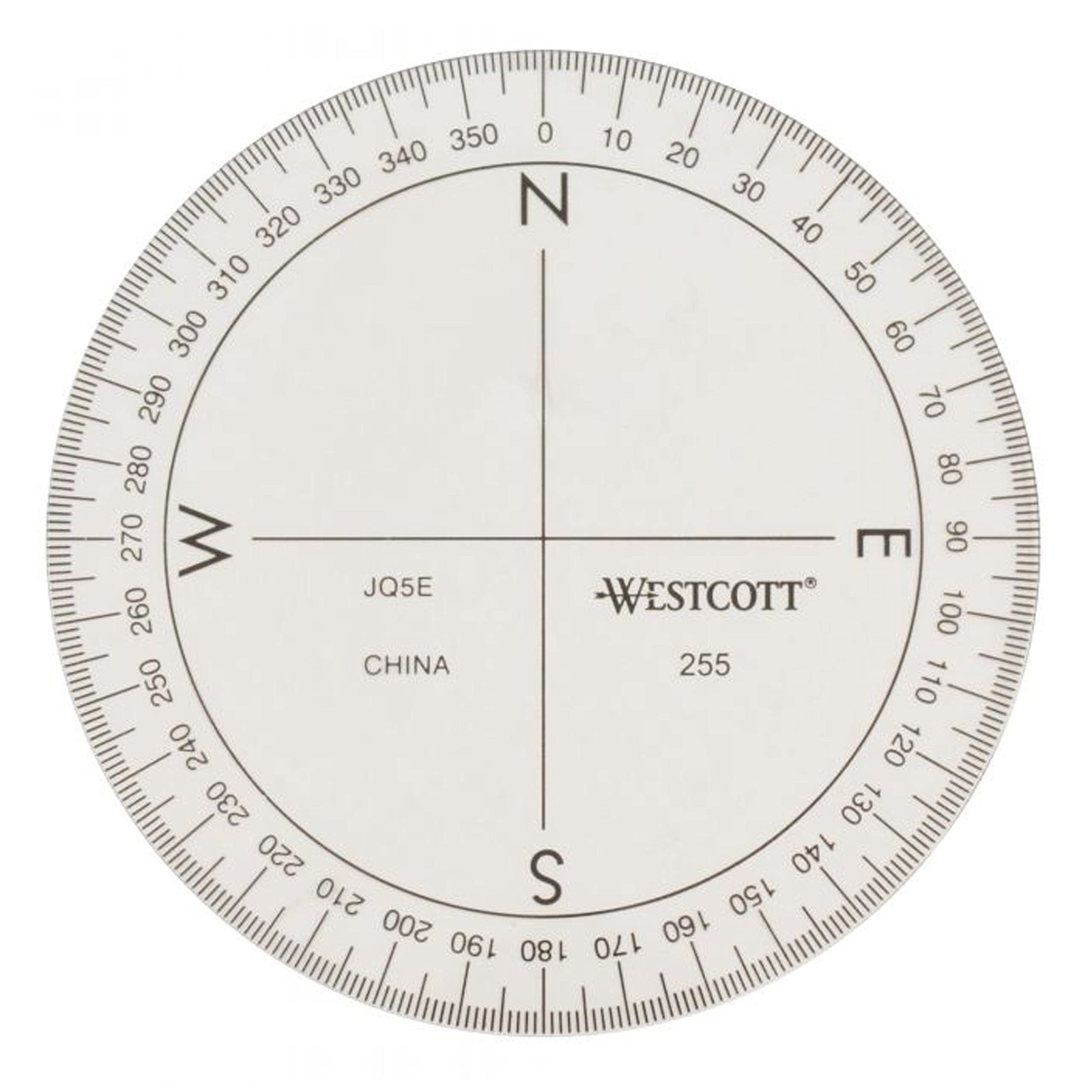 Westcott 360-Degree Compass Protractor, Crystal Clear Transparent Dial, Calibrat
