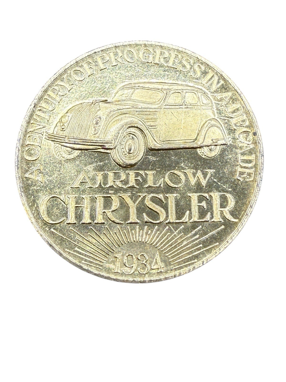 Original Chrysler 10th Anniversary Brass Token Coin 1924-1934 CWF Airflow EXC