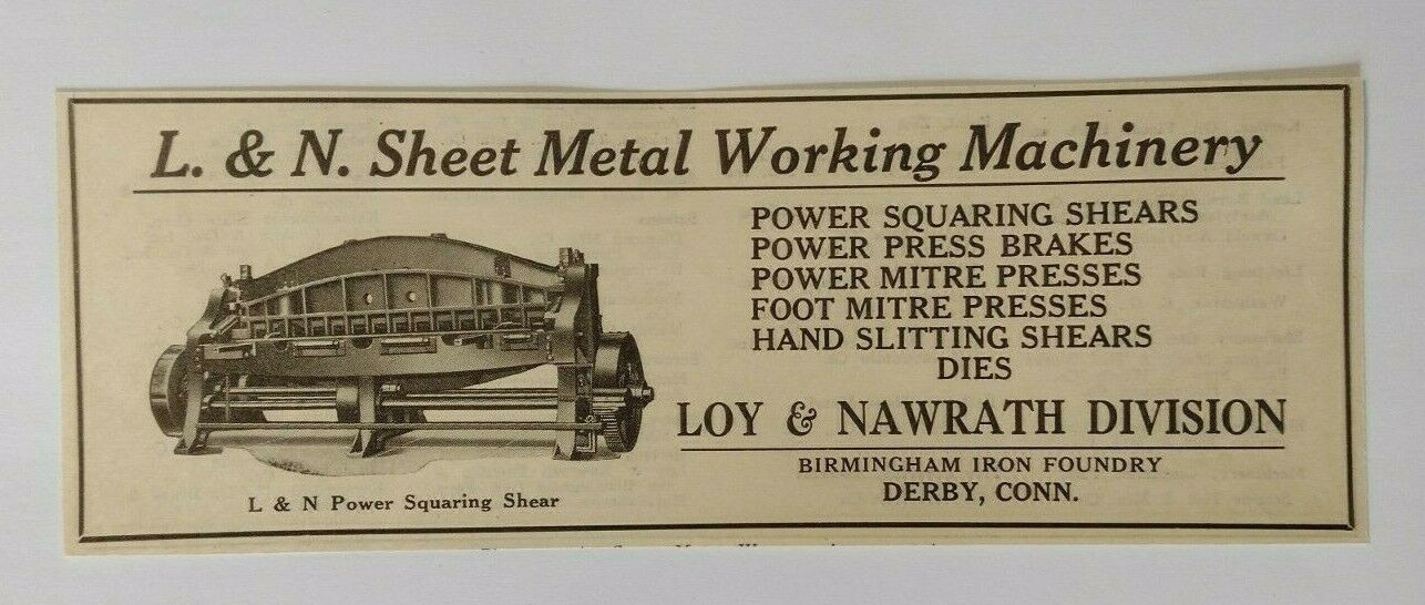 1926 L & N Sheet Metal Working Machinery Advertisement Loy & Nawrath Division