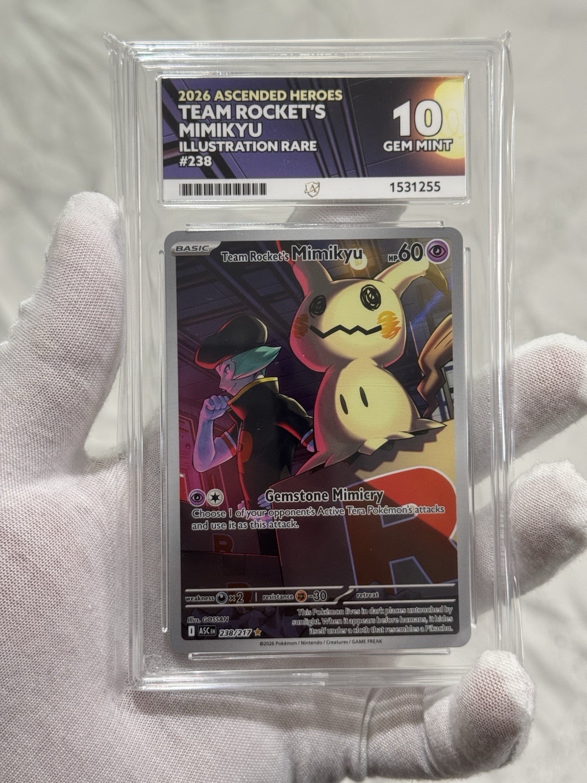 Team Rocket’s Mimikyu 238/217 Ascended Heroes  ACE 10 💎 Perfect Subs ✅ IN HAND