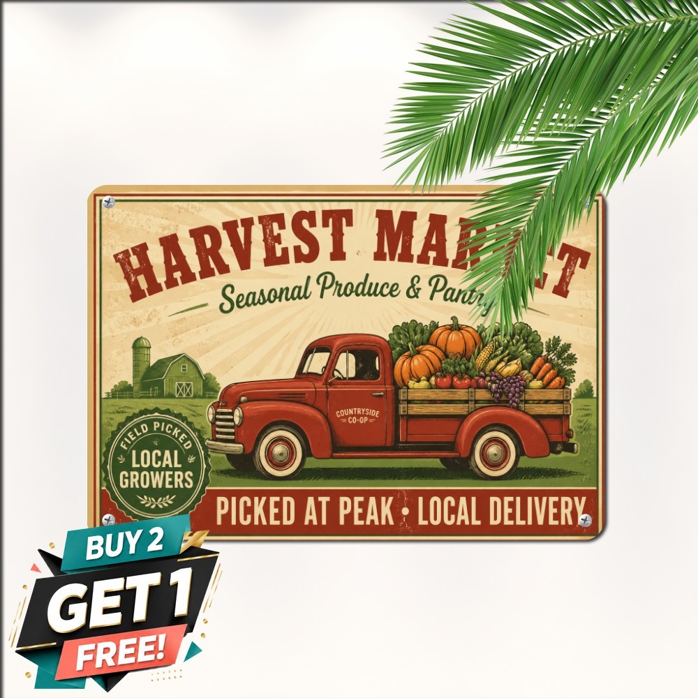 Fresh Farm Produce Fruits Sign Retro Country Kitchen Metal Tin Plaque