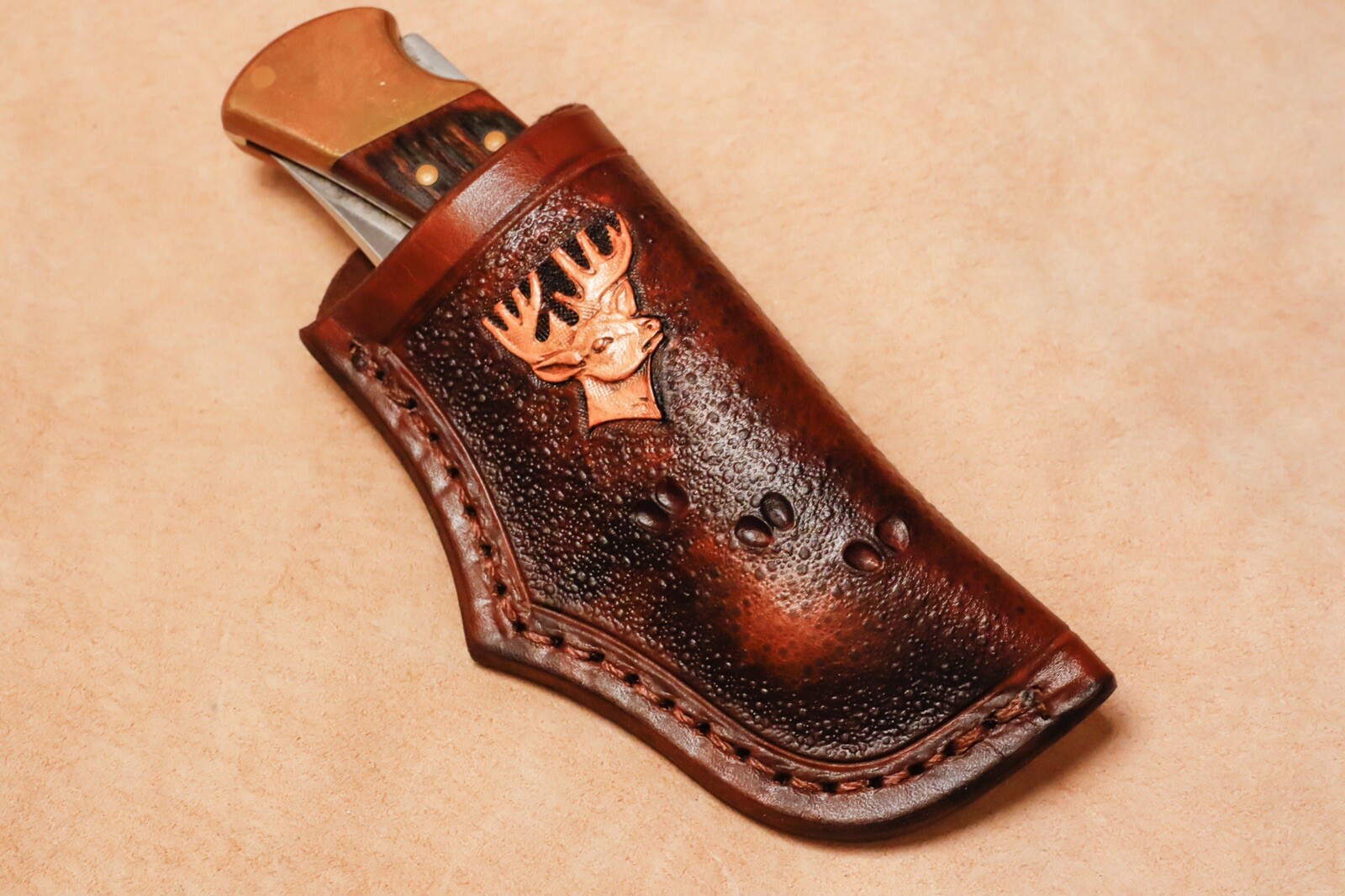 Custom Leather Sheath w/deer for Buck 110
