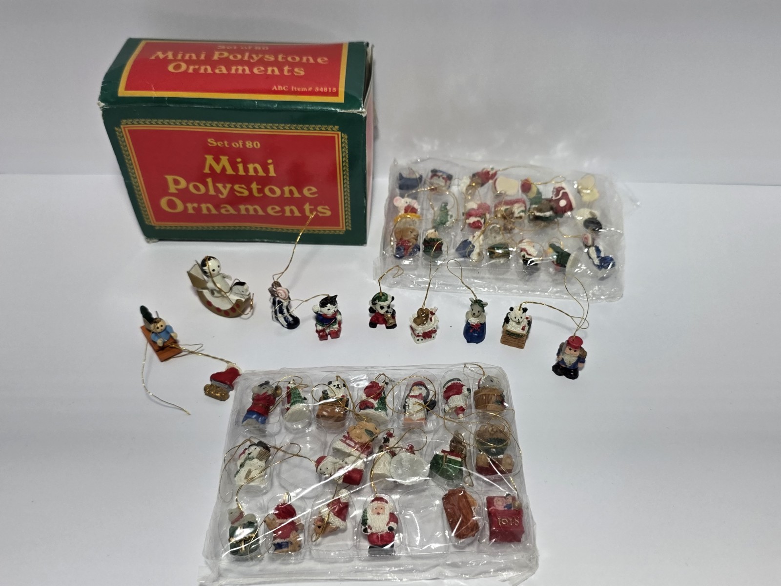 Vintage Giftco Mini Polystone Christmas Ornaments Lot of 50 Partial Box 54815