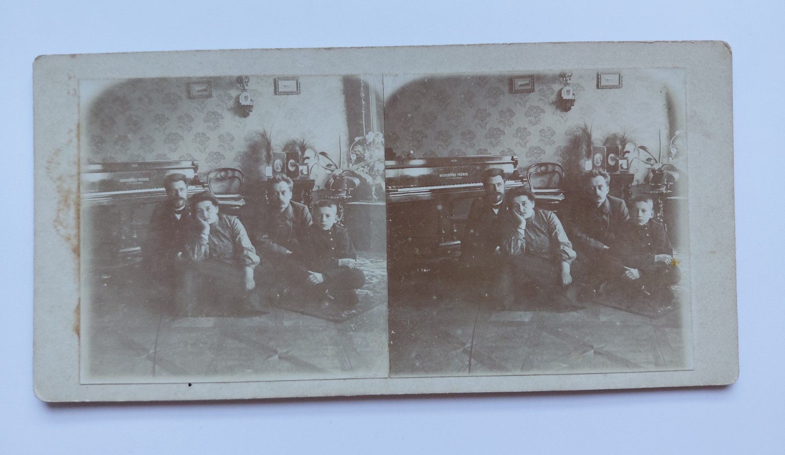1900s Russia Family Stereoview Photo Diederichs Piano Antique Interior Rakochi