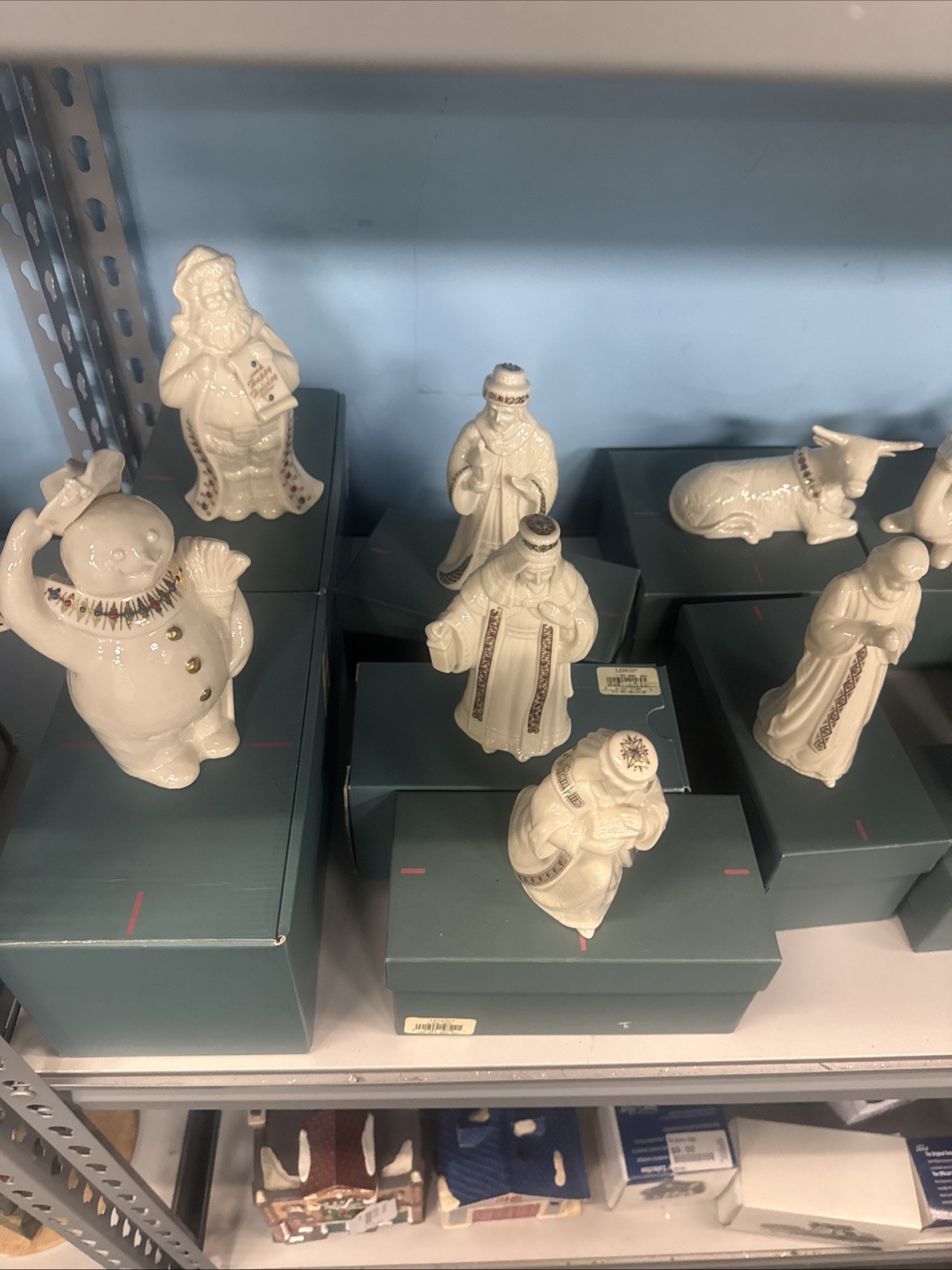 Lenox China Jewels Nativity 16 Pcs Plus Santas And Snowmen Pieces with Boxes