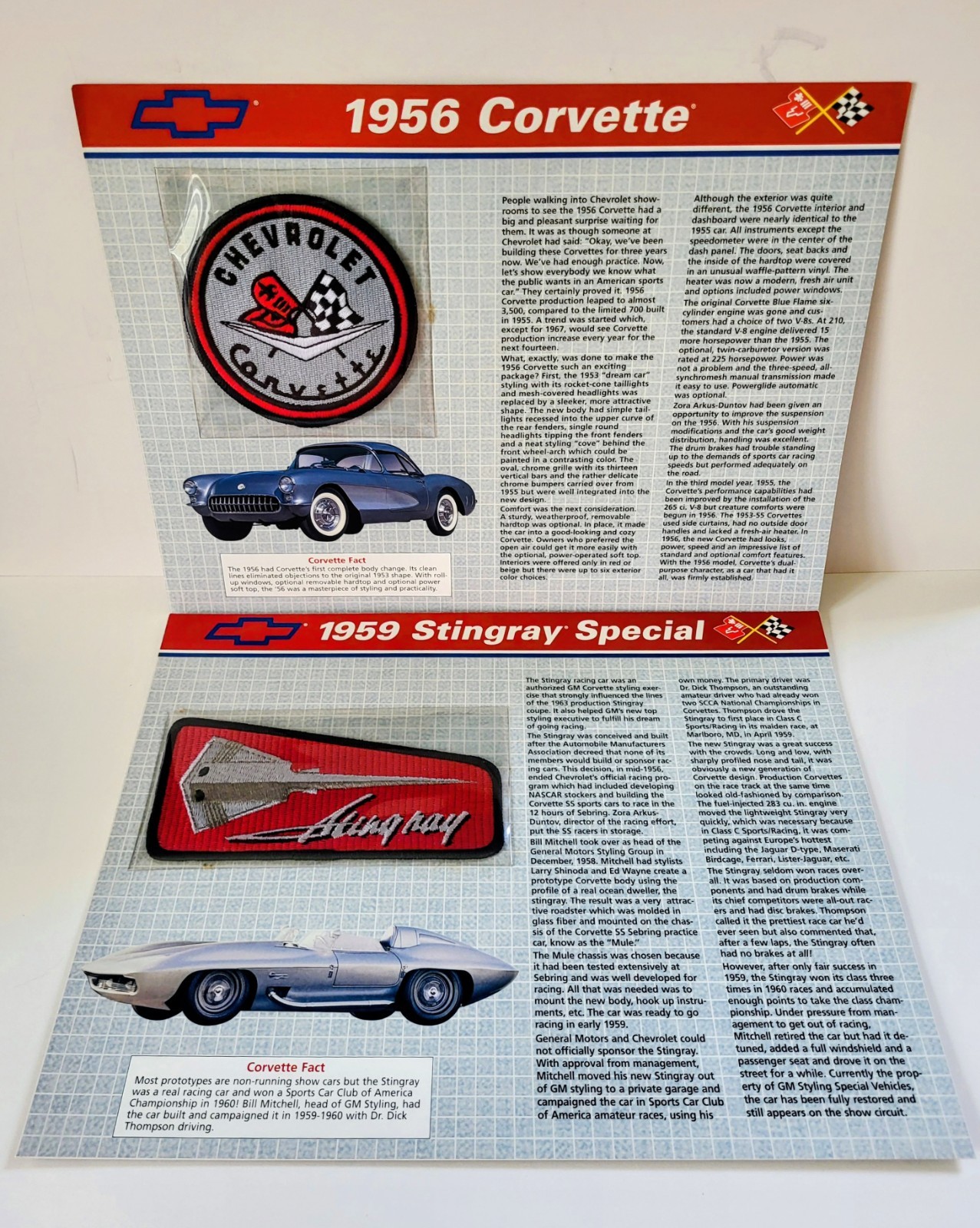 RARE 1956 1958 Corvette Tech Data Fact Sheet Patch Collectible Vette Memorabilia