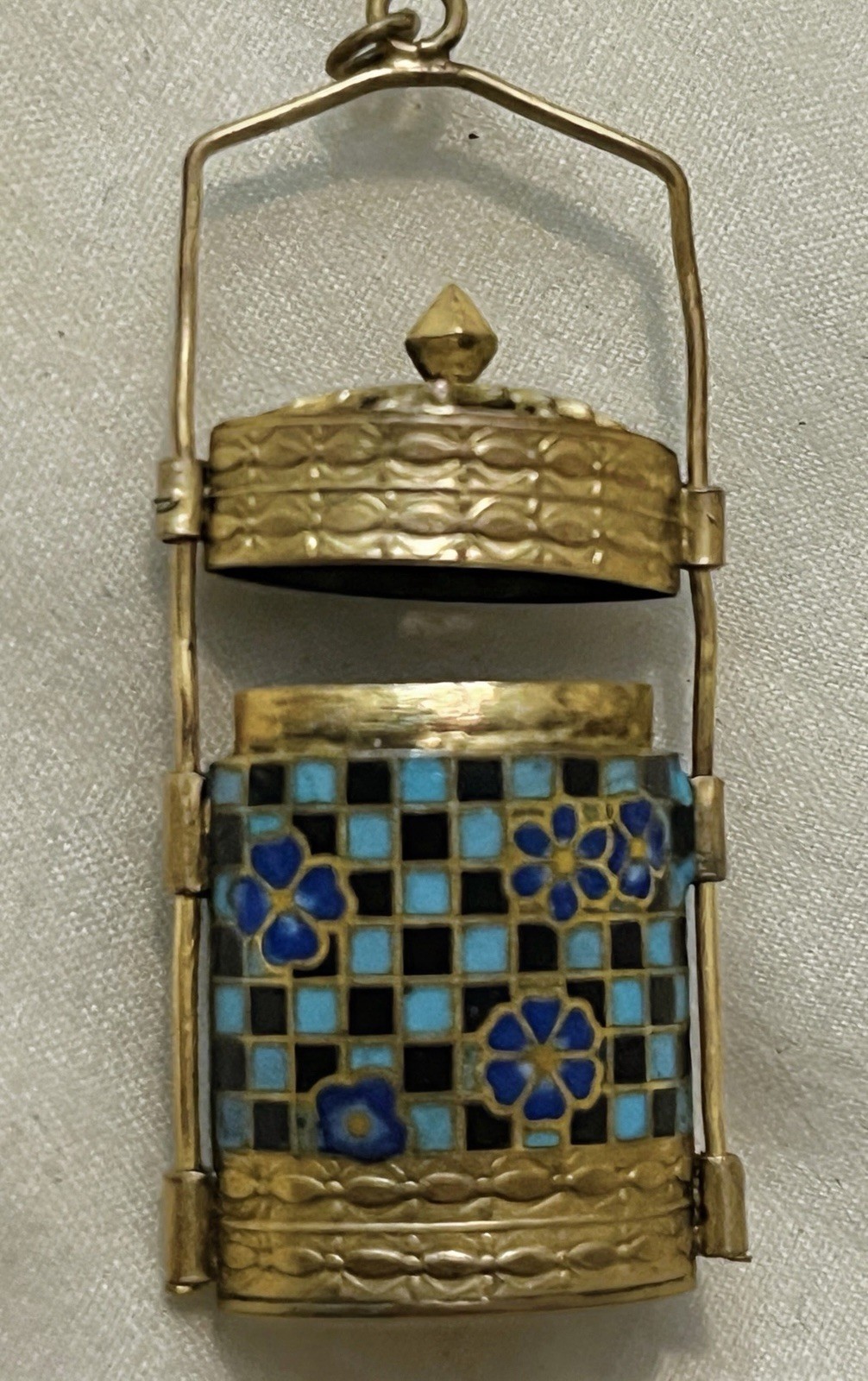 Antique/Vintage Brass & Enamel Sewing Needle Case/ Pendant Mid Century China