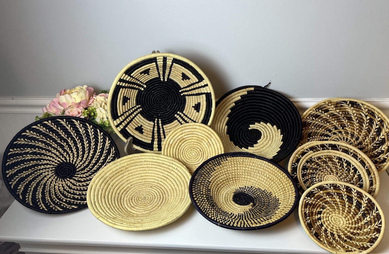 East African Sisal Wall Baskets Handwoven Gallery Art Set of 9 RARE LOT Natural