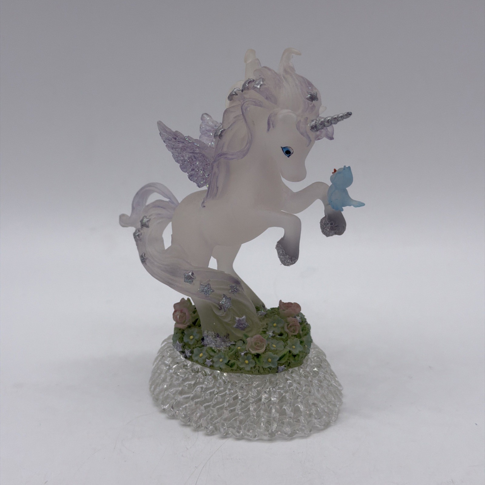 Vintage 1990s Rainbow Dreams Unicorn Clear bluebird Enchantment W/Spun Glass