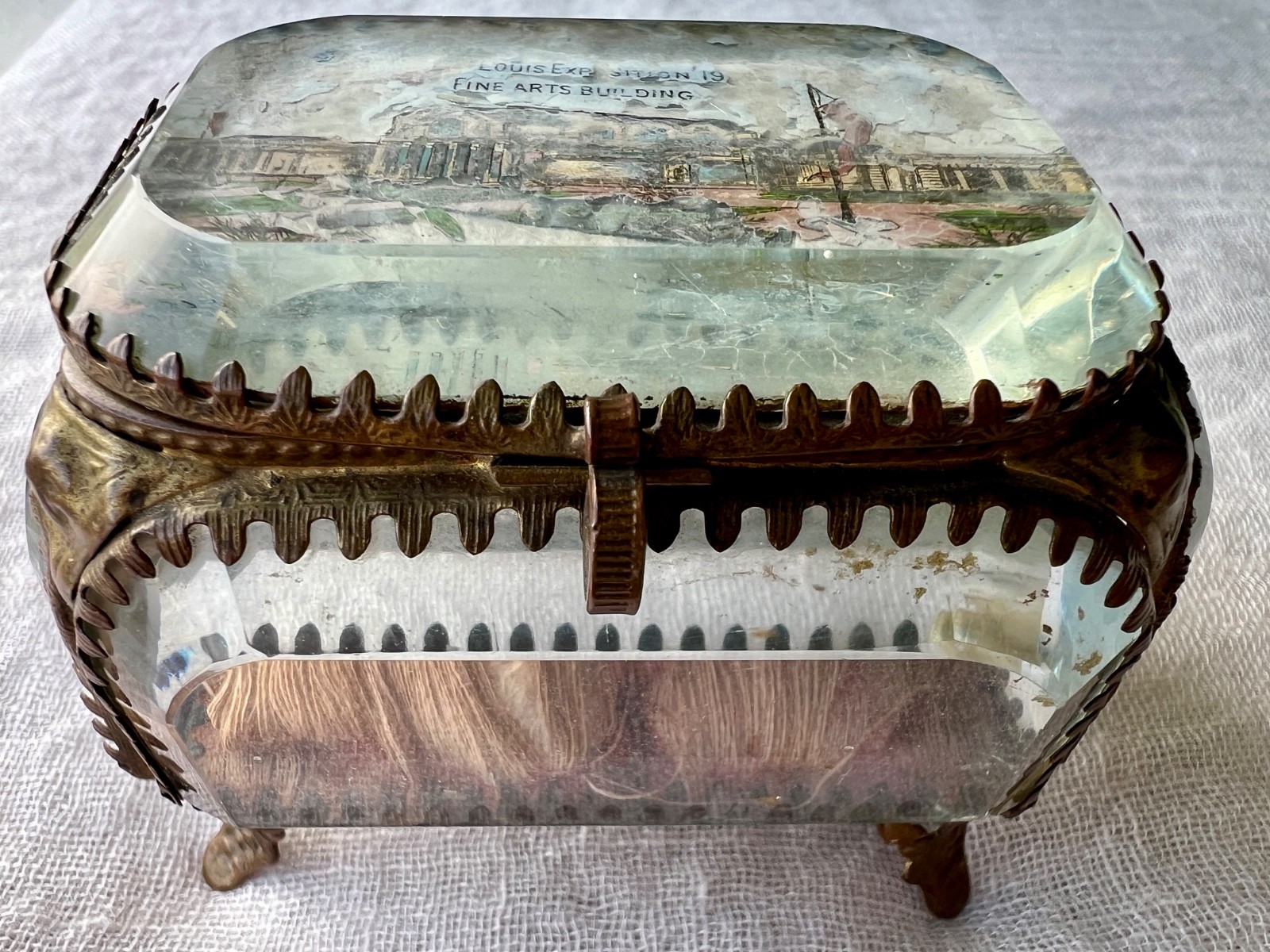 Antique 1904 St Louis World’s Fair Beveled Glass Jewelry Box Fine Arts Building
