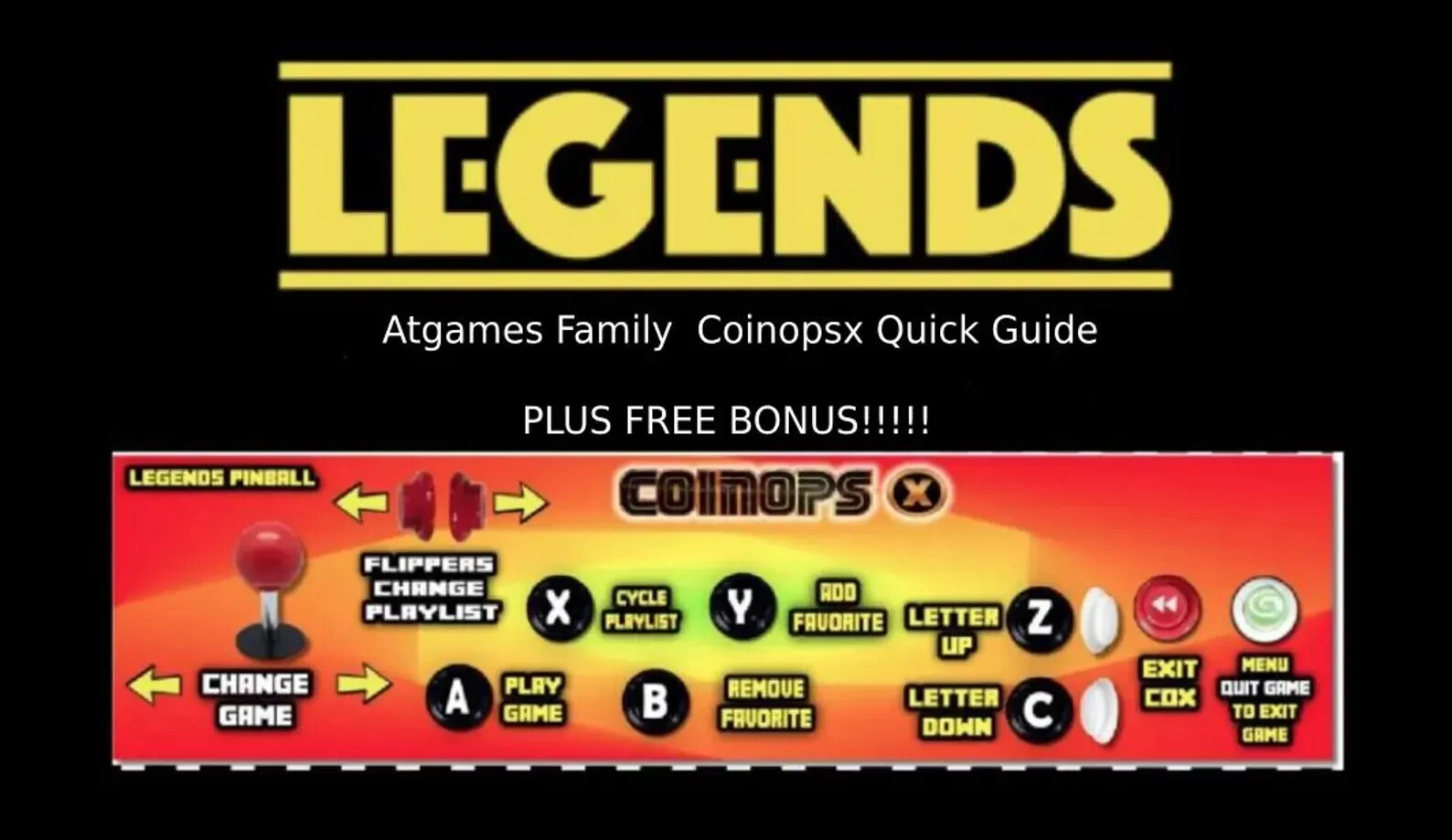 AtGames Legends Coinopsx Quick Guide + FREE 1800 ARCADE CLASSICS GAME PACK
