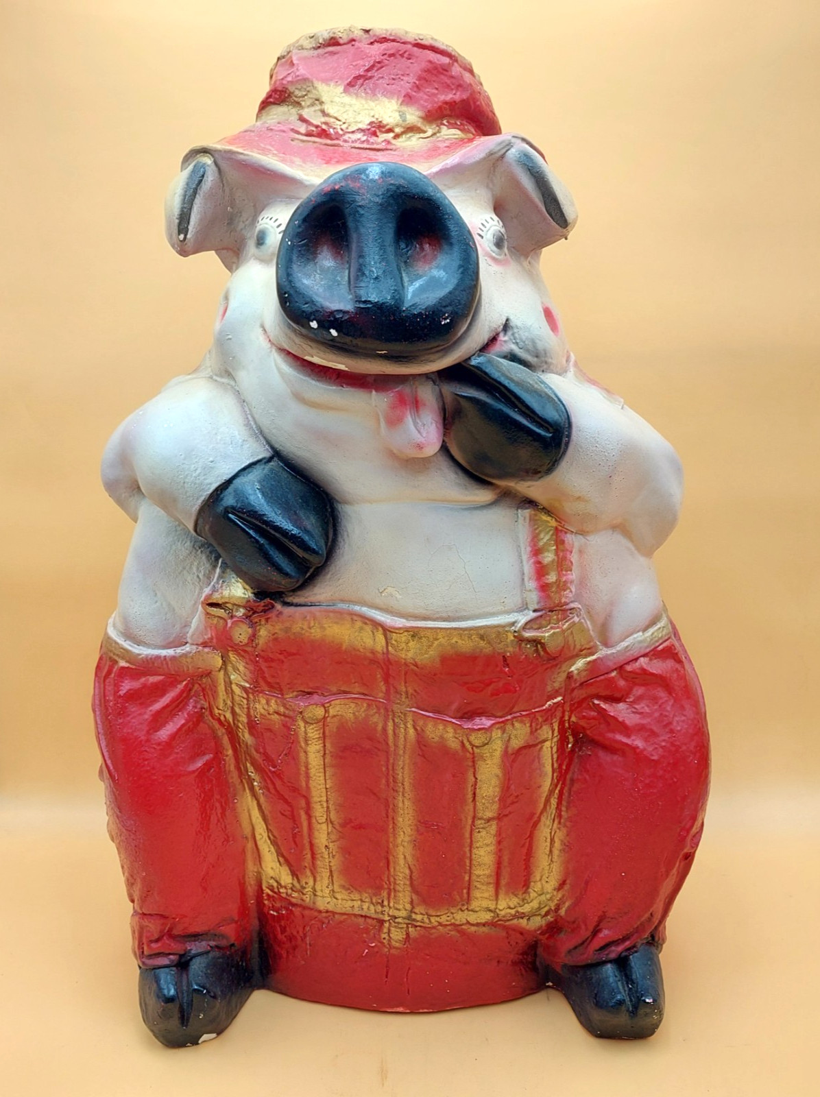 Chalkware Farmer Pig Piggy Bank 24