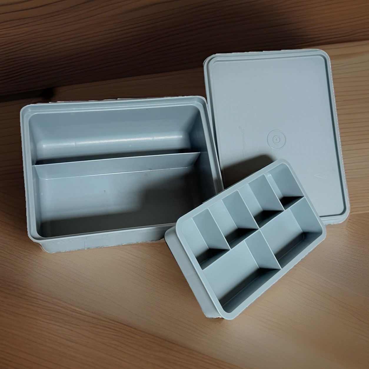 3 Pc Blue Tupperware Tuppercraft Stow n\' Go Organizer Lid & Base Blue #1579 EUC