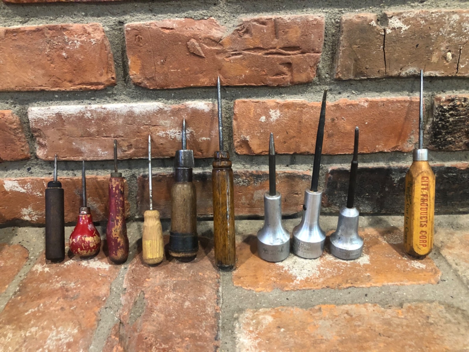 Vtg  Antique Primitive Awl Hole Punch Scratch Ice Pick Lot Detroit City Products