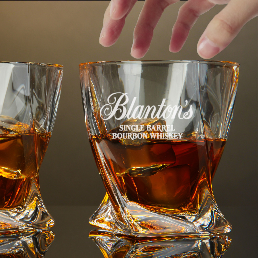 Custom Engraved Blanton\'s Whiskey Glass – 10 oz Twisted Rocks Glass