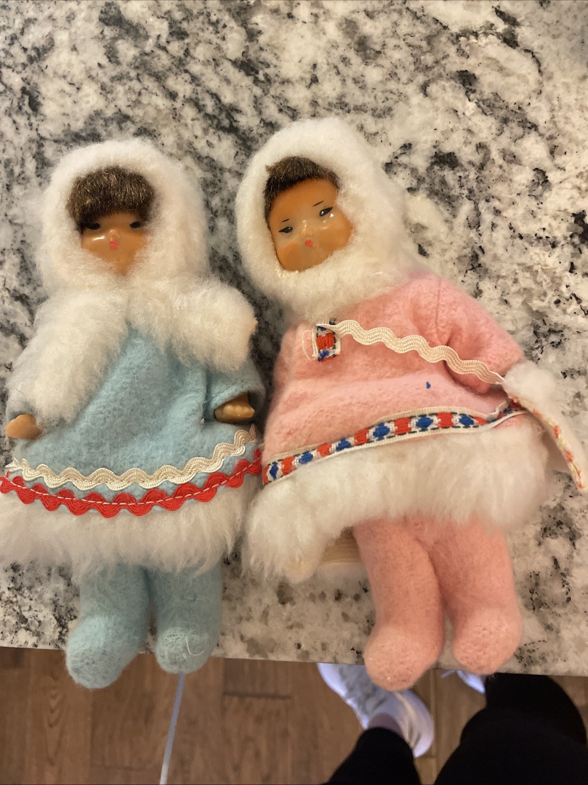 Vintage 1970's USSR Russian Сhildren of the North Doll Pair with Fur 8”