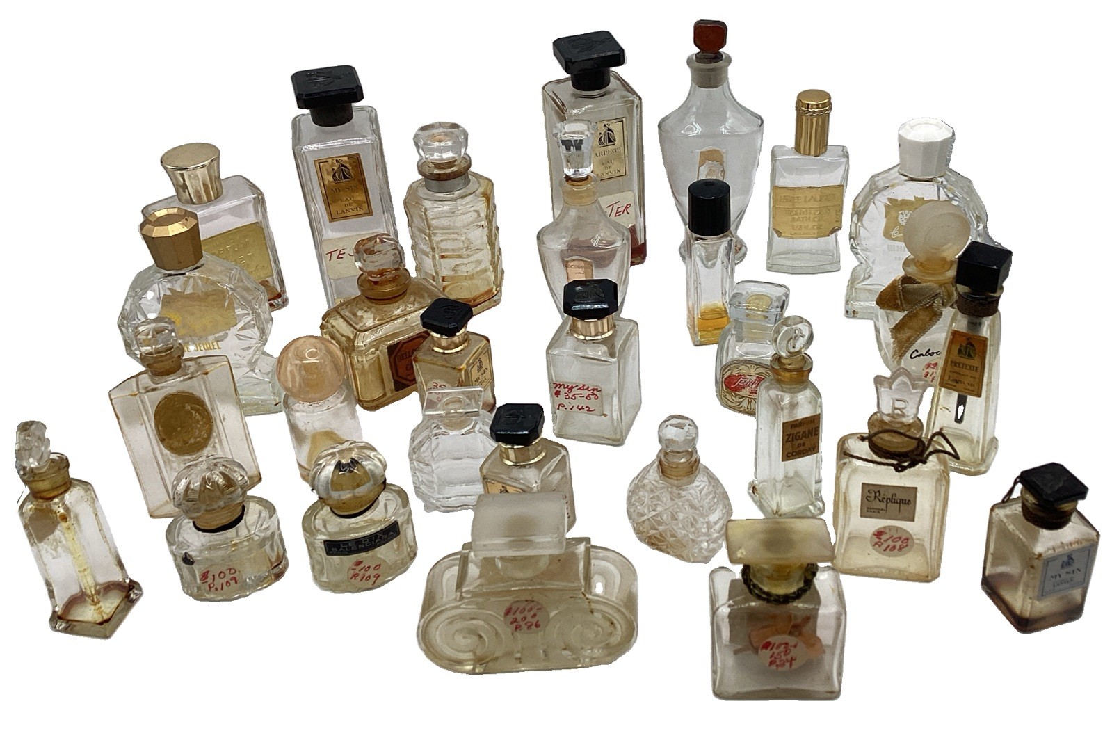 Lot O 29 Antique / Vtg Mostly FRENCH Paris Perfume Bottles Miniature assort.Read
