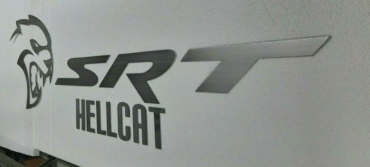 Dodge Hellcat, SRT, 5 Foot Logo And Lettering, Brushed Aluminum Garage Sign