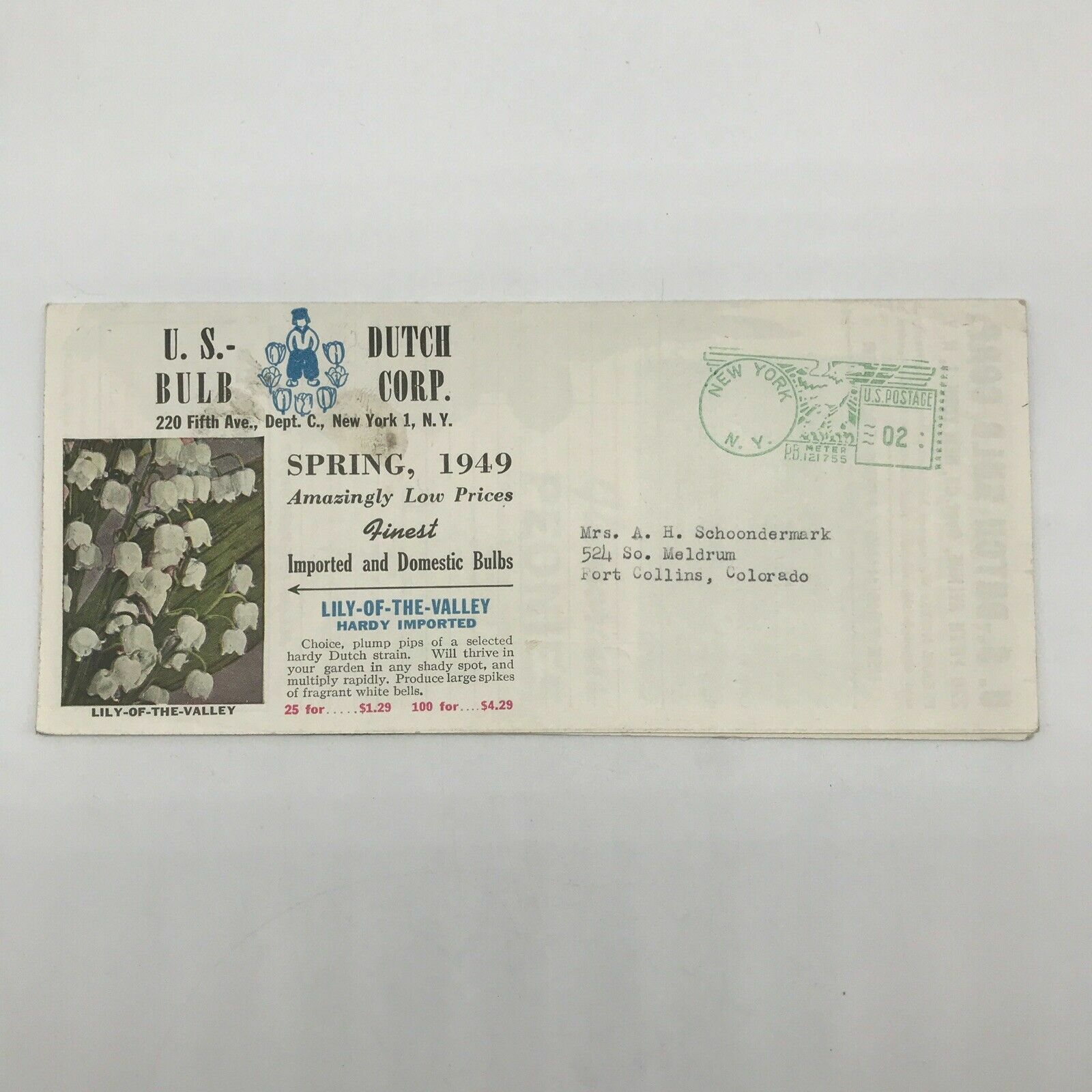 1949 U.S.-DUTCH BULB CORP. Quad Fold Mailer Mail Order Catalog with Order Form