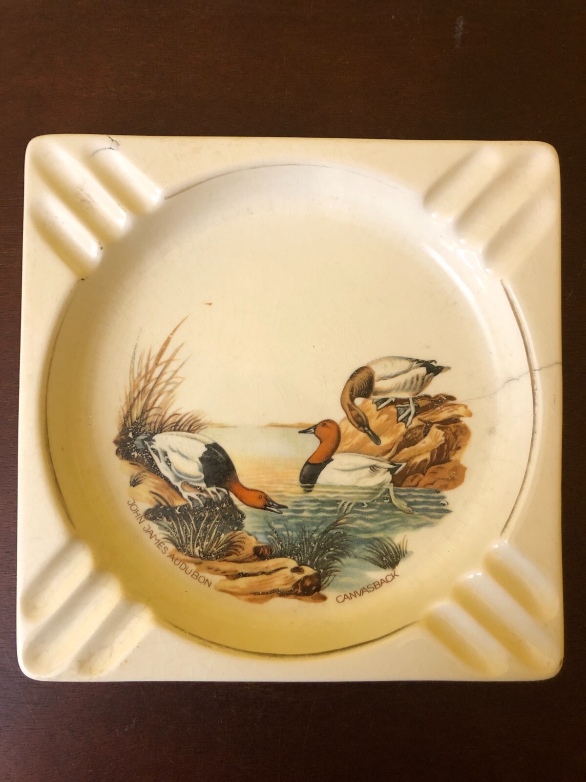 Vintage MCM John James Audubon Canvasback Duck Ceramic Ashtray Hunting Cabin