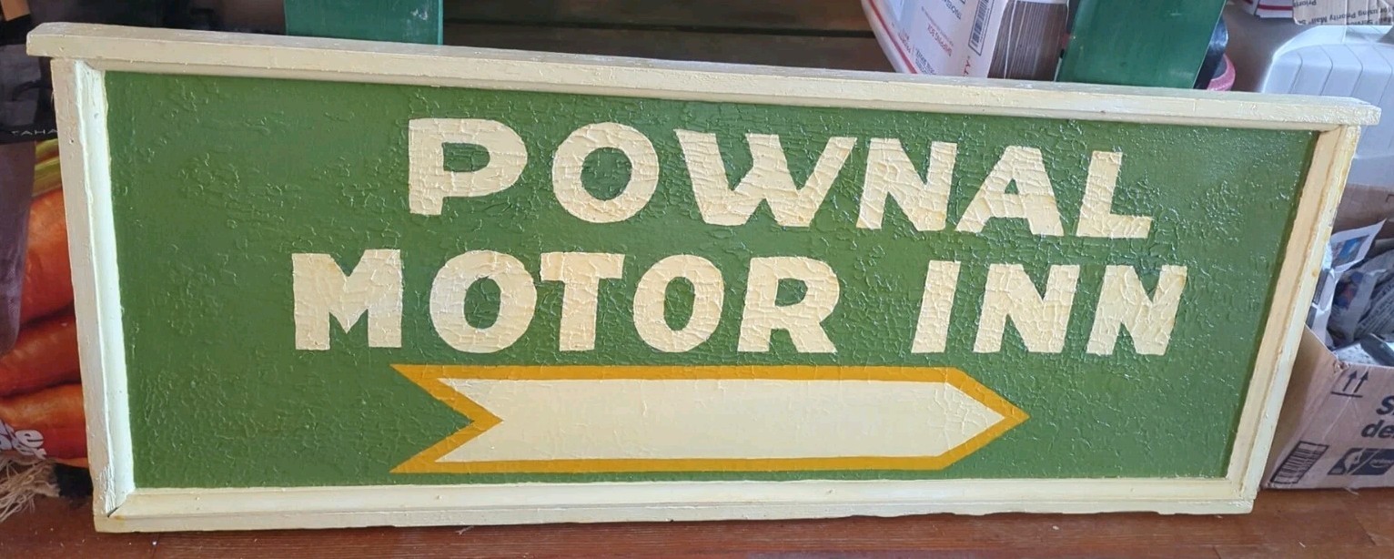 VINTAGE Motel Wooden Wood SIGN Pownal Vermont VT MOTOR Inn LARGE Double Sided
