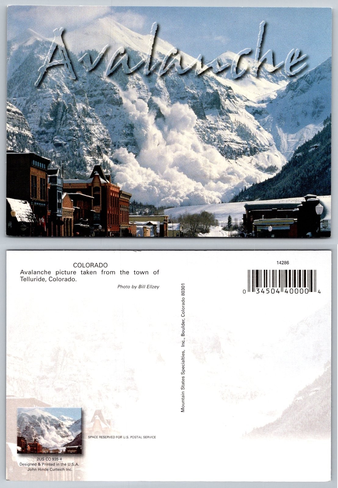 Continental Telluride Colorado Avalanche Mountain Town View Winter Postcard