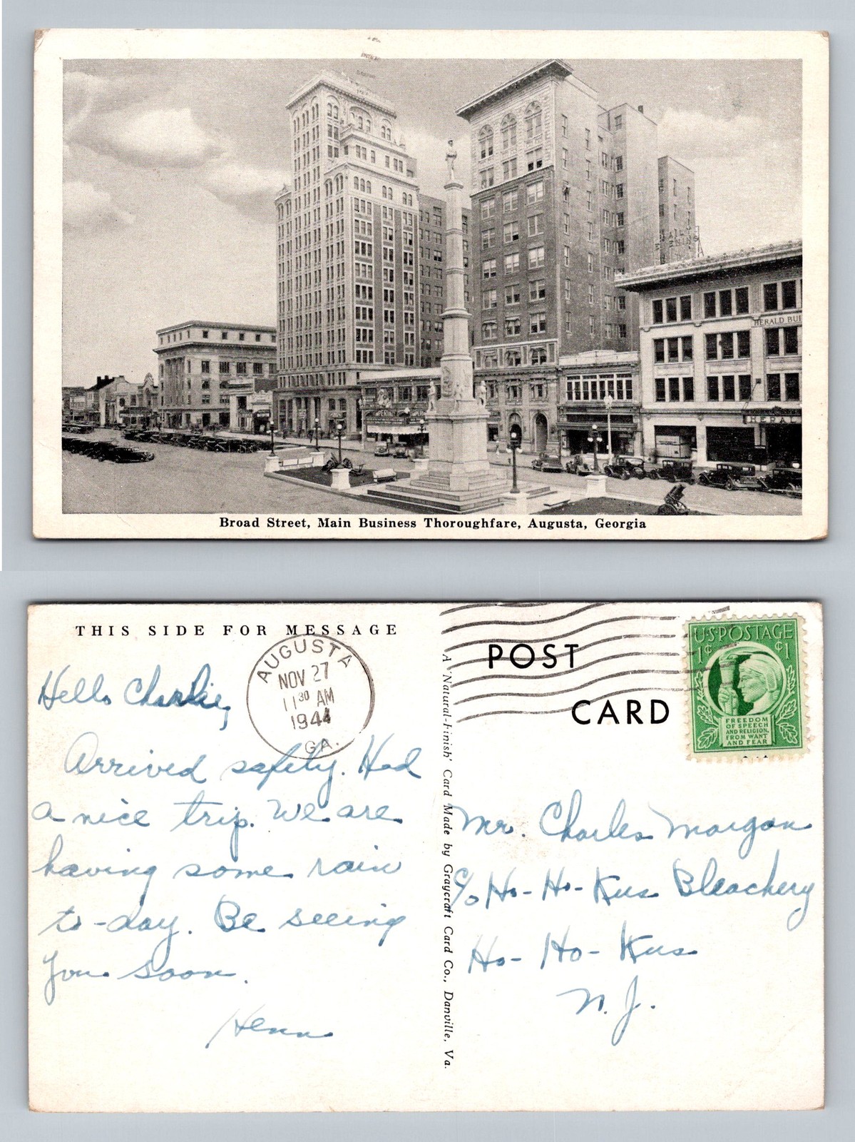 Augusta, GA-Georgia, Broad Street Main Business District Vintage c1944 Postcard