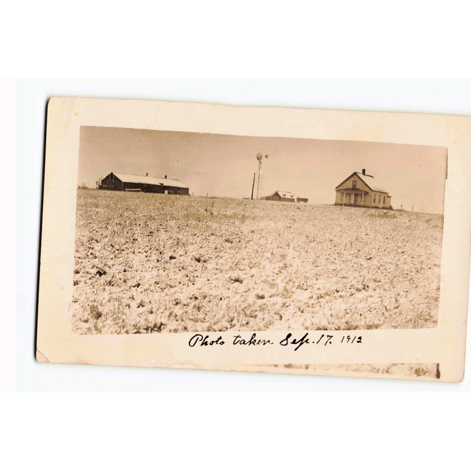 Vintage 1912 Real Photo Postcard RPPC Farmhouse Barn Windmill Rural Farmstead