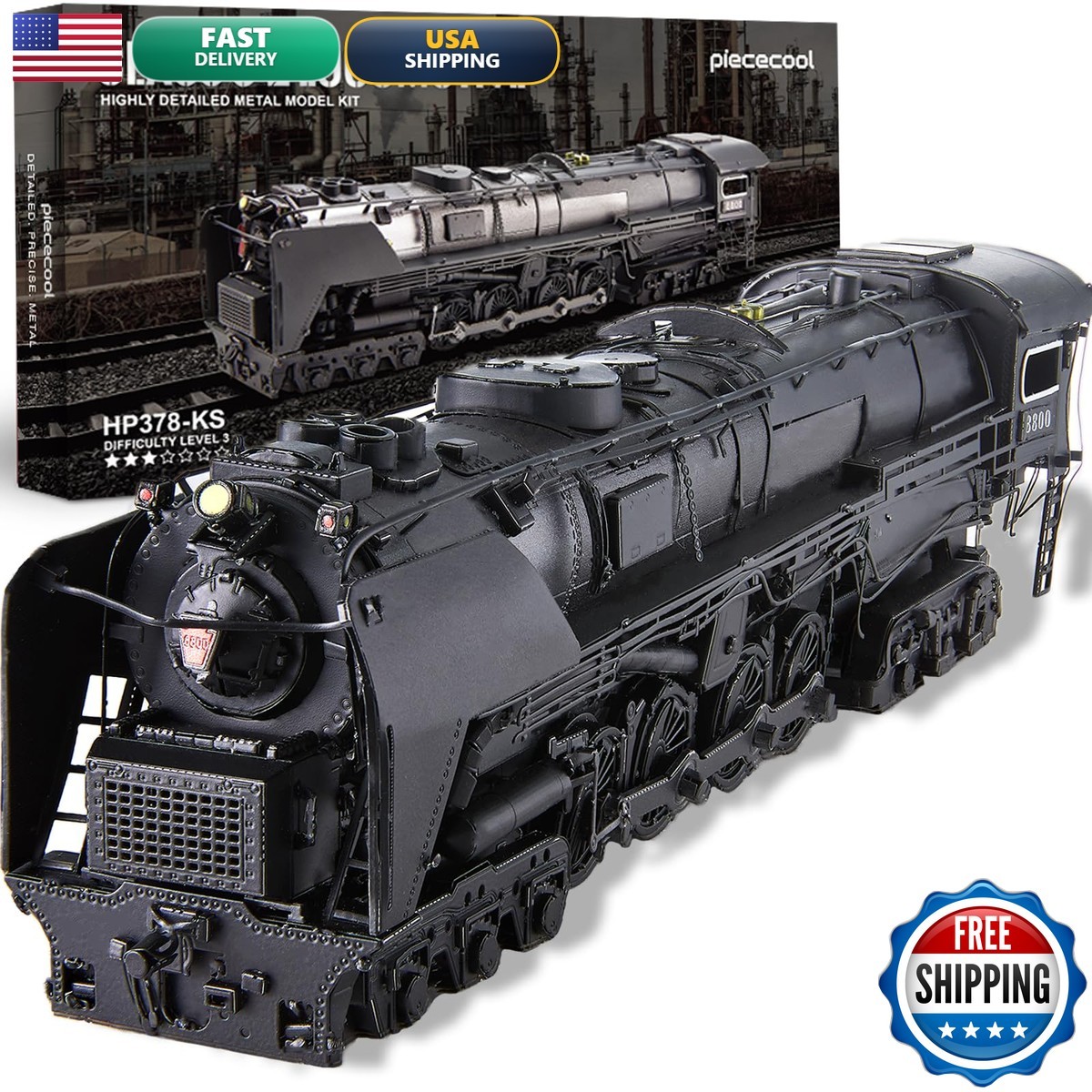 Piececool 3D Metal Puzzles Adults, Class S-2 Locomotive Steam Train Model