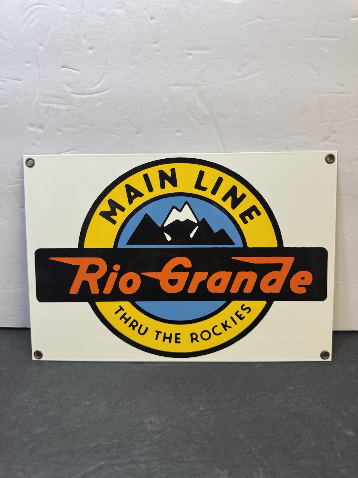 Vintage RIO GRANDE MAIN LINE PORCELAIN Enamel METAL SIGN Thru Rockies 11