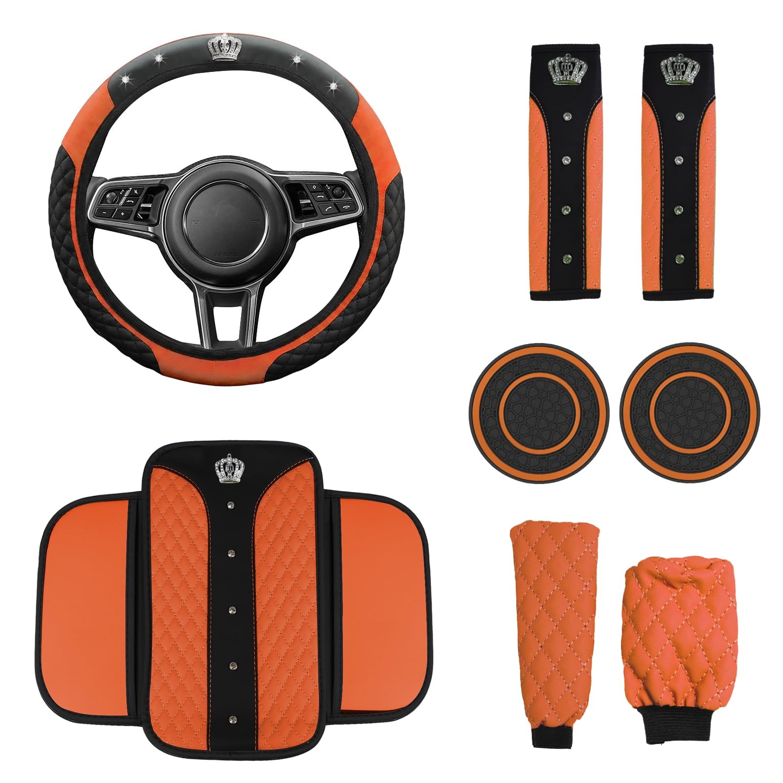 wuyaoyao Orange Bling Crown Car Accessories Set wuyaoyao Orange Bling Crown Car Accessories Set