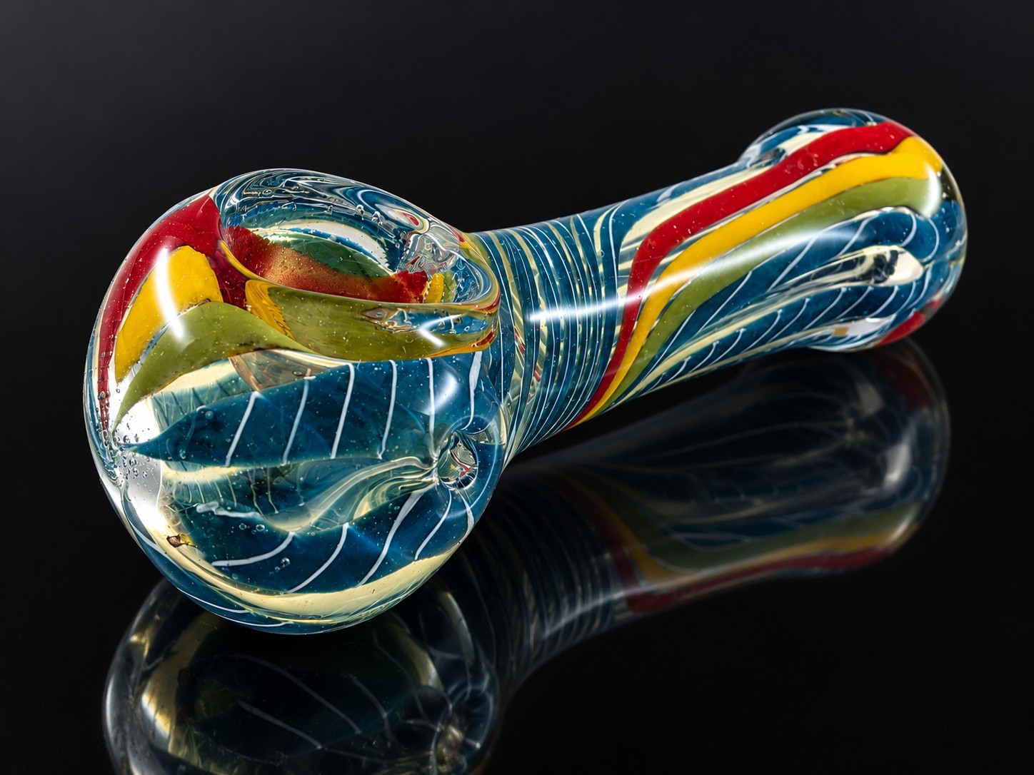 Colorful Teal Multicolor Glass Tobacco Hand Pipe Swirl Art Design