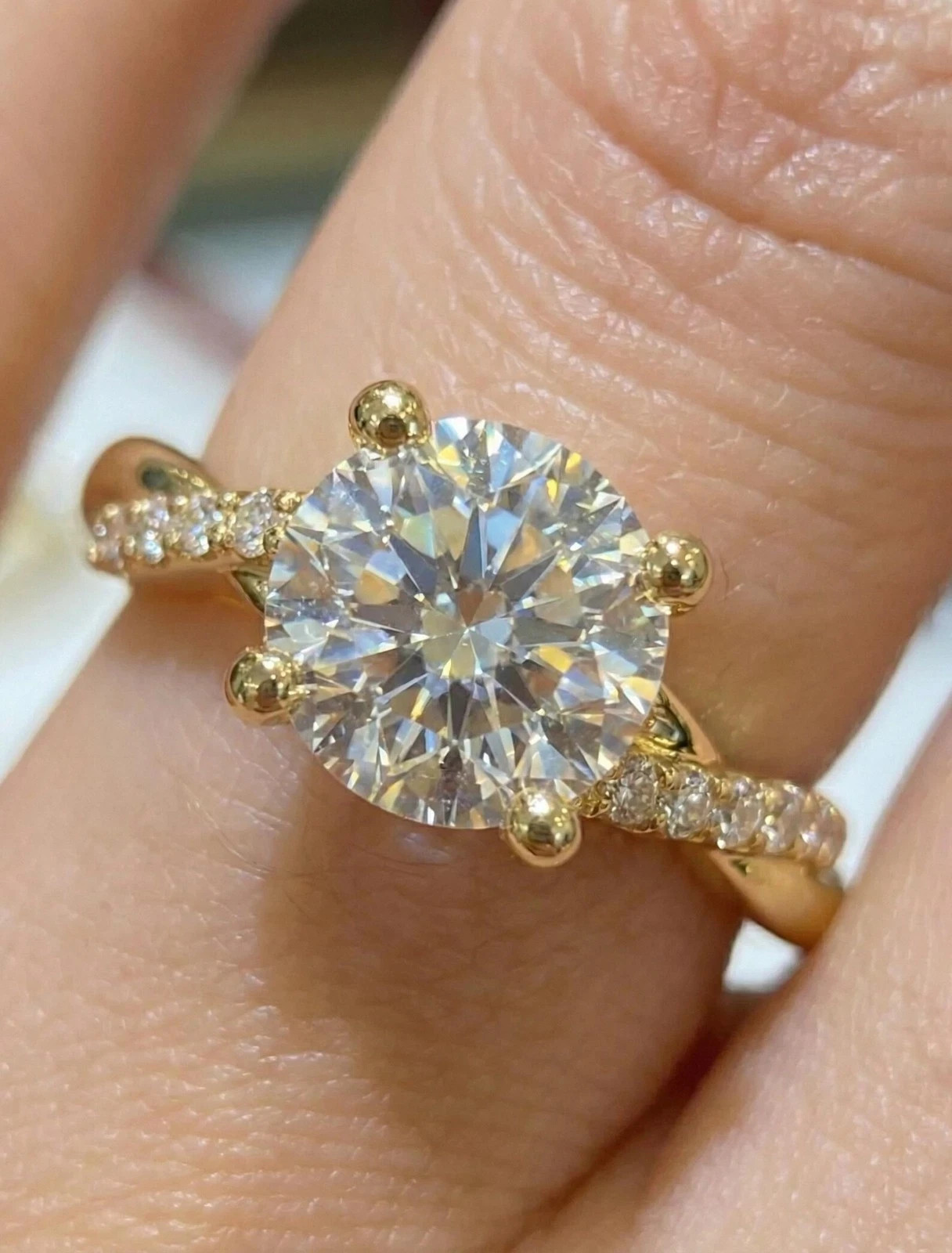 Diamond Petite Twisted Vine Engagement & Wedding Ring In 14K Yellow Gold Plated