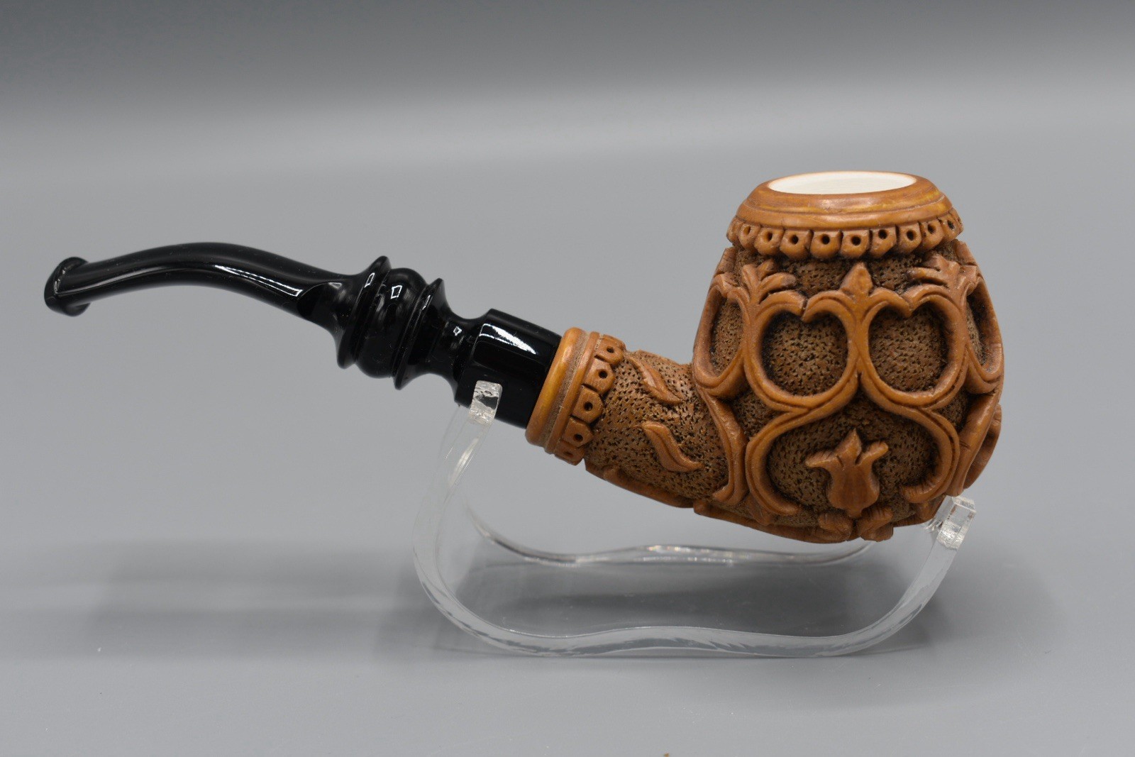 Tulip Design Fat Apple Pipe BLOCK MEERSCHAUM-NEW-HANDCARVED W Case#1166