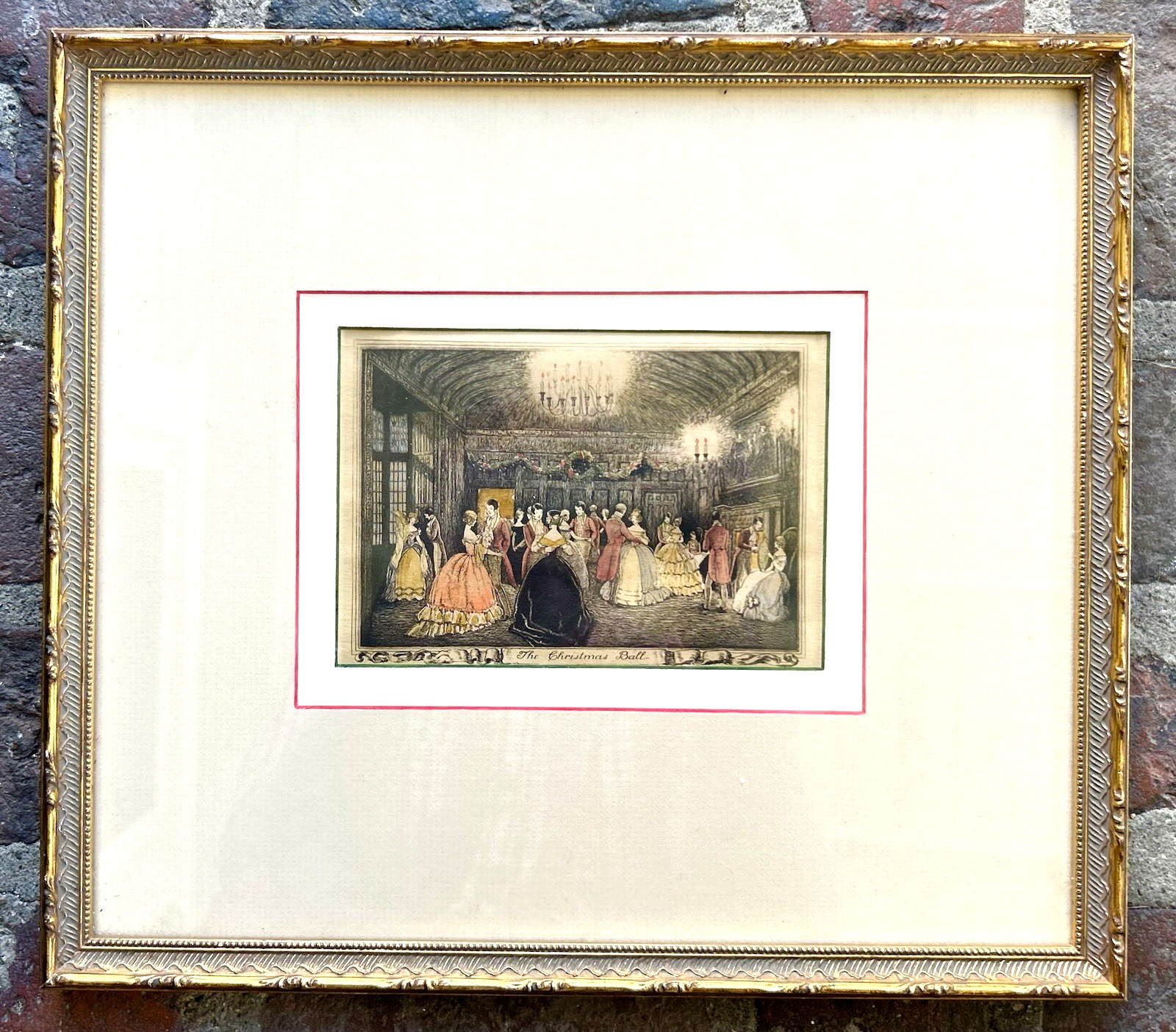 Antique THE CHRISTMAS BALL Victorian PRINT - Holiday Party, Dance 1890\'s