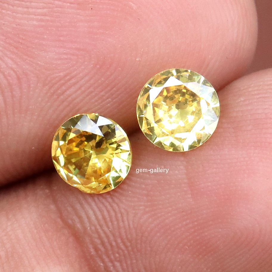 2.55 Ct Natural Round Cut Rear Yellow Sapphire Certified Loose Gemstones 2-Pcs