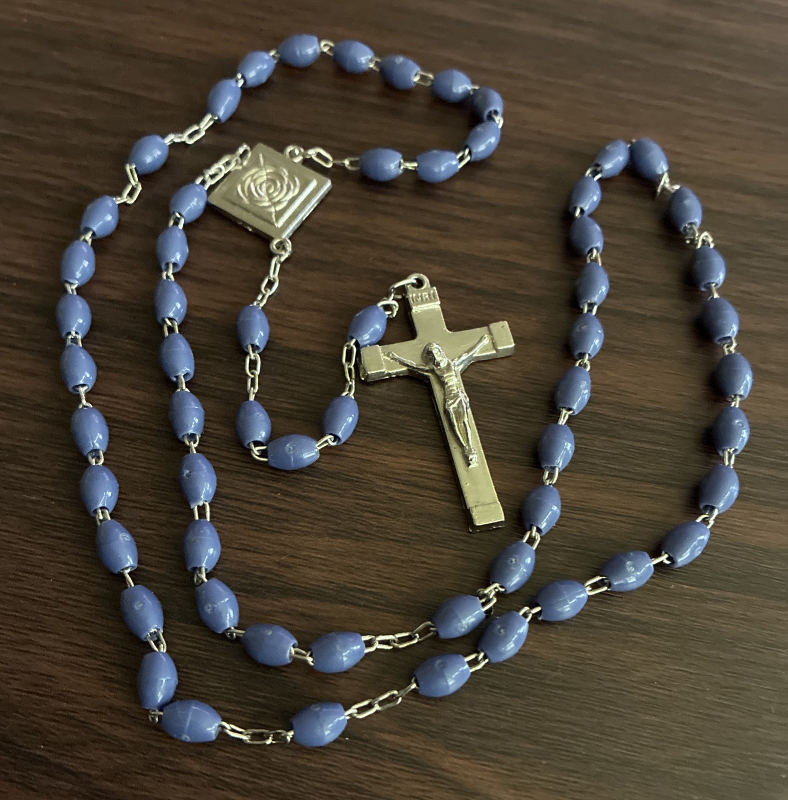 Vintage Life Teen Rosary Catholic Autom Blue Periwinkle 1990s 2000s Prayer Beads