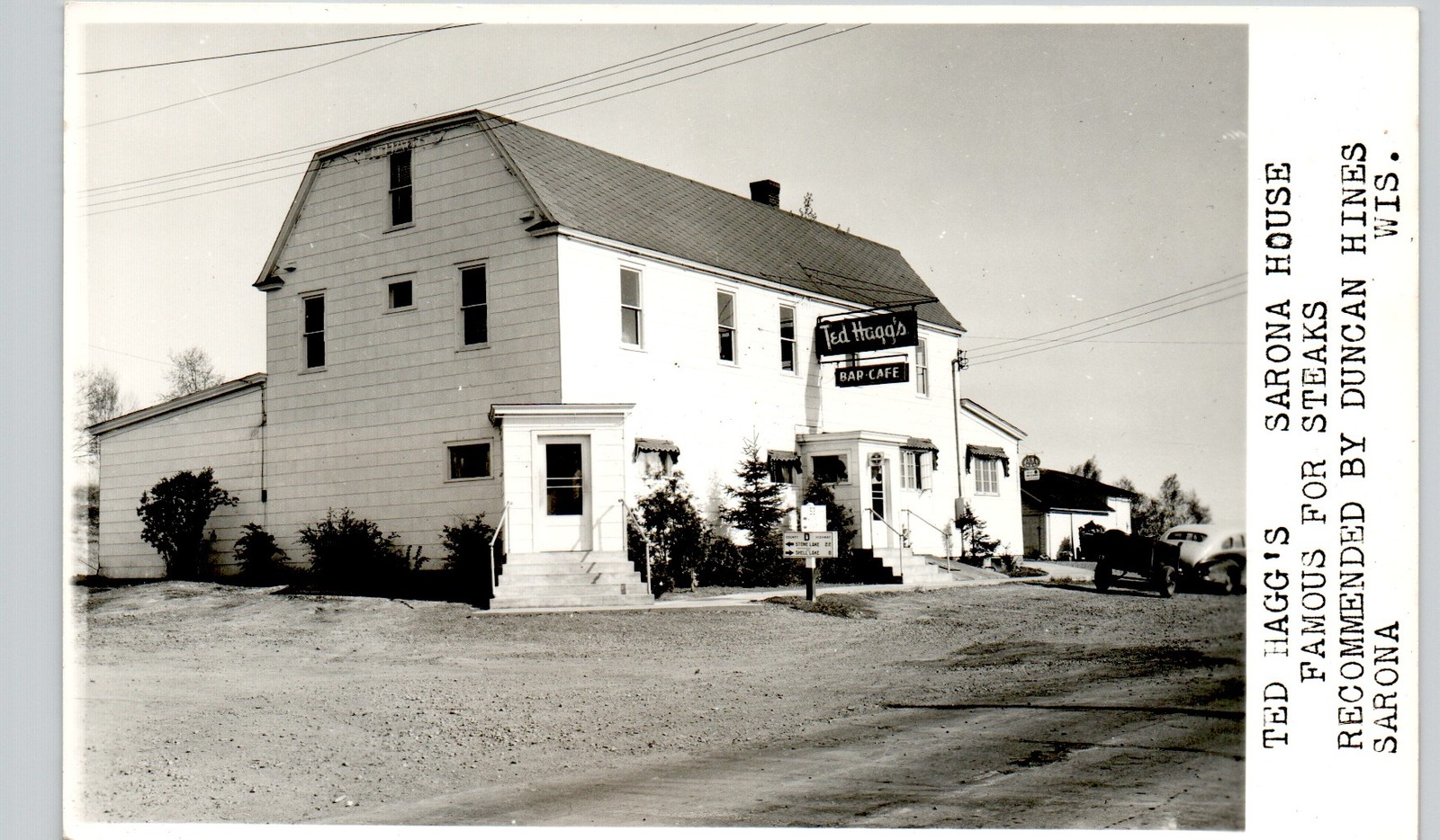 HAGG\'S BAR & CAFE sarona wi c1950 postcard wisconsin real photo rppc roadside