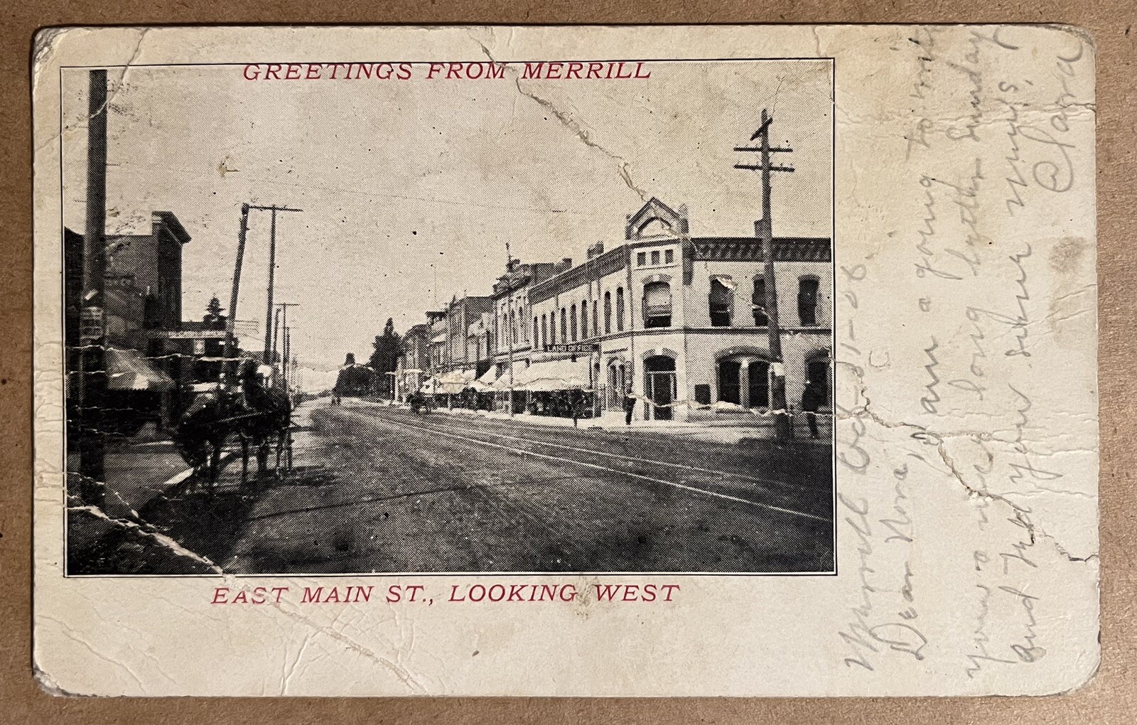 Merrill Wisconsin Lincoln County East Main Street View Postcard 1906