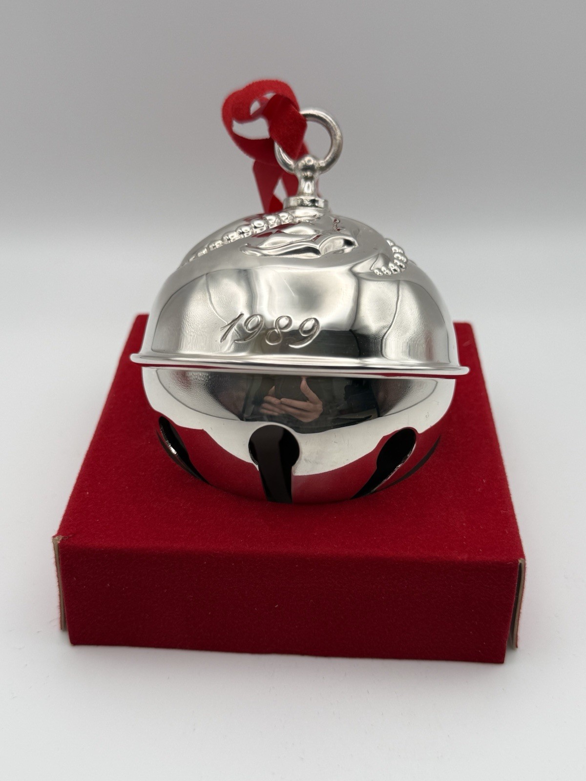 1989 Reed and Barton Christmas Ornament Silver Plated Holly Bell - Vintage
