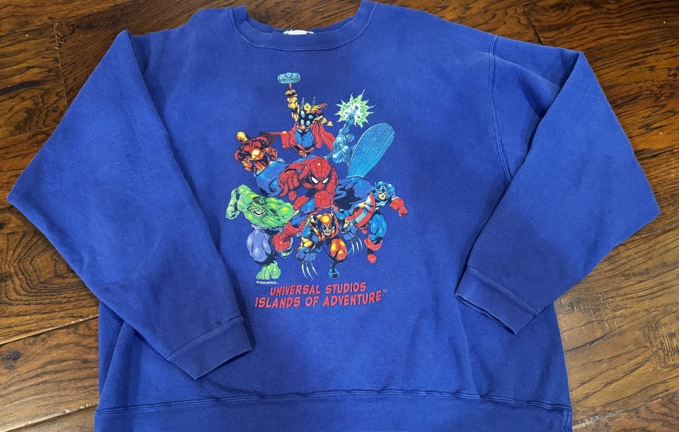 Vtg MARVEL Crewneck Universal Studios Islands Of Adventure L Spider-Man Thor
